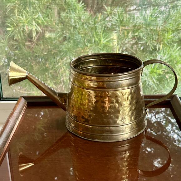 Vintage Hammered Brass Watering Can – 14” Long, Rustic Decor - Picture 4 of 15